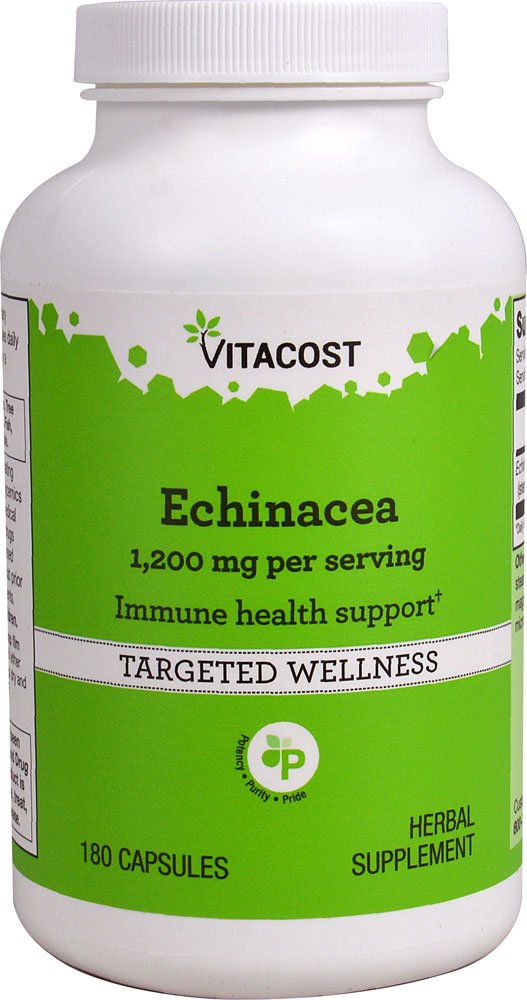Vitacost Echinacea bottle with 180 capsules, 1200 mg per serving