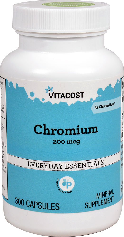 Bottle of Vitacost GTF Chromium Polynicotinate ChromeMate 200 mcg, 300 capsules