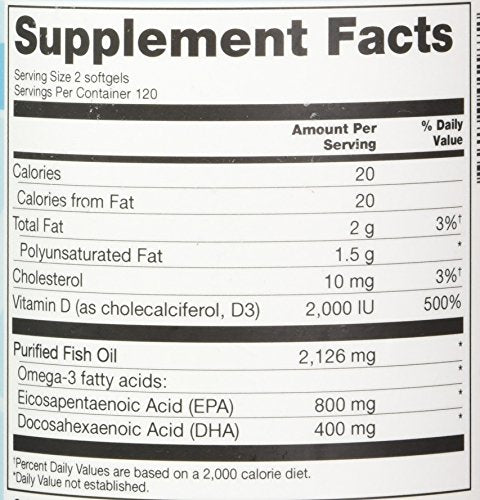 Ingredients and omega-3 EPA and DHA details for Vitacost Mega EFA-D3
