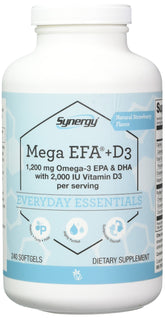 Bottle of Vitacost Mega EFA-D3 with two-softgel serving