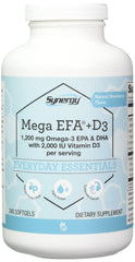 Bottle of Vitacost Mega EFA-D3 with two-softgel serving