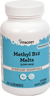 Vitacost Methyl B-12 Sublingual bottle label showing 5,000 mcg per lozenge