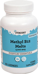Vitacost Methyl B-12 Sublingual bottle label showing 5,000 mcg per lozenge