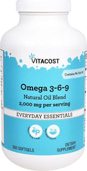 Vitacost Omega 3-6-9 Natural Oil Blend bottle - 300 softgels, fish-free, plant-based omega blend