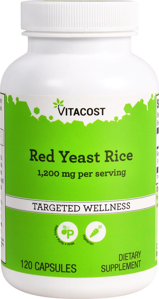 Bottle of Vitacost Red Yeast Rice 1200 mg - 120 vegetarian capsules