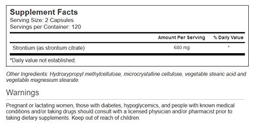 Close-up of the Vitacost Strontium supplement label on a bottle