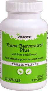 Bottle of Vitacost Trans-Resveratrol Plus 60 vegetarian capsules