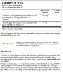 Product image showing Exclusive C3 Complex, Bioperine and 60 two-capsule servings per bottle