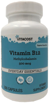 Bottle of Vitacost Vitamin B-12 Methylcobalamin 500 mcg, 300 capsules