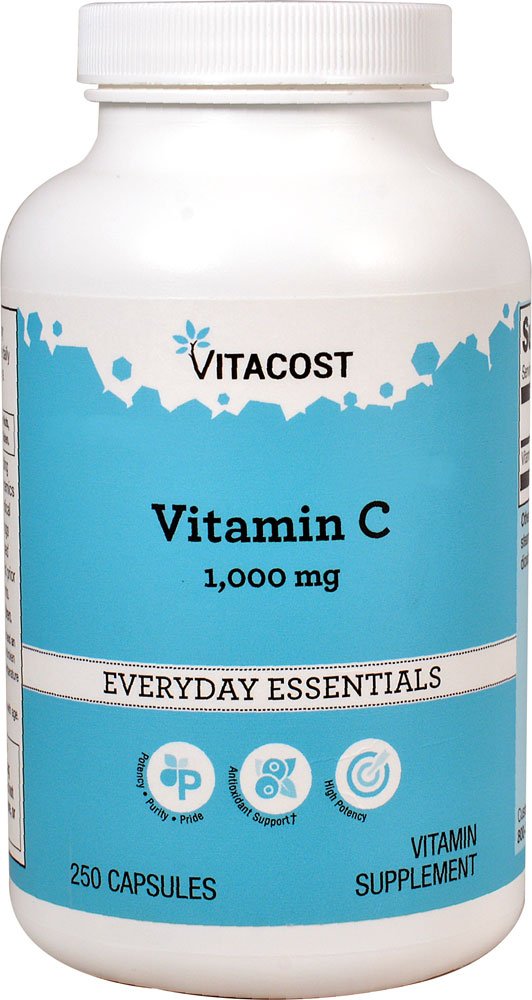 Bottle of Vitacost Vitamin C 1000 mg capsules