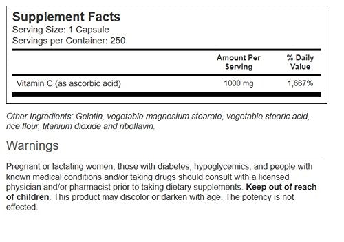 Close-up of Vitacost Vitamin C 1000 mg bottle label