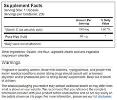 Ingredient list for Vitacost Vitamin C with Rose Hips showing rose hips content