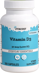 Bottle of Vitacost Vitamin D3 2000 IU and label