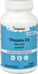 Vitacost Vitamin D3 5000 IU (cholecalciferol) mini softgel bottle, 365-count