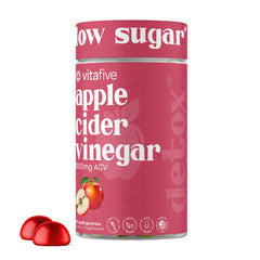 Vitafive Apple Cider Vinegar Gummies bottle shows a convenient daily ACV dose for gut health.