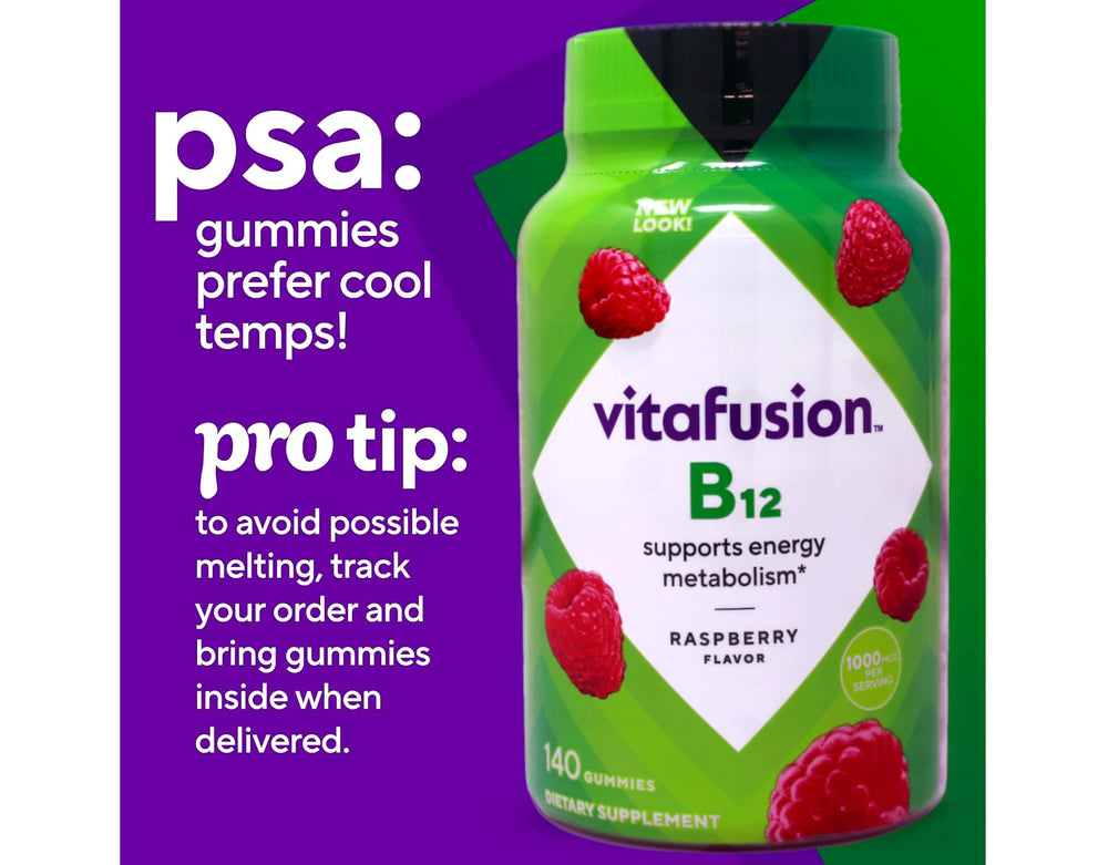 Nutritional ingredients label for Vitafusion B-12 gummy