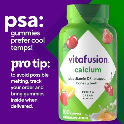 Nutrition facts label for Vitafusion calcium gummies