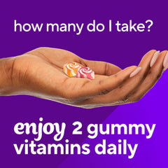 Vitafusion calcium gummies two gummies serving scene for calcium intake.