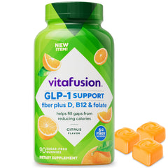 Vitafusion GLP-1 Support bottle with citrus gummies for a sugar-free fiber boost.