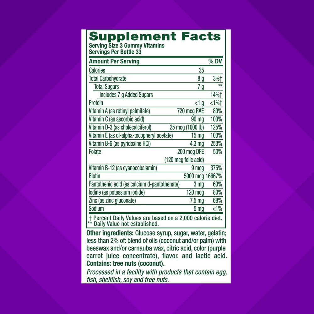 Serving suggestion showing three gummies