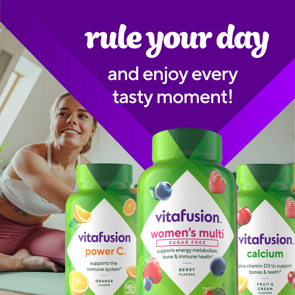 Vitafusion Women’s Sugar Free gummies fruit flavor close-up.