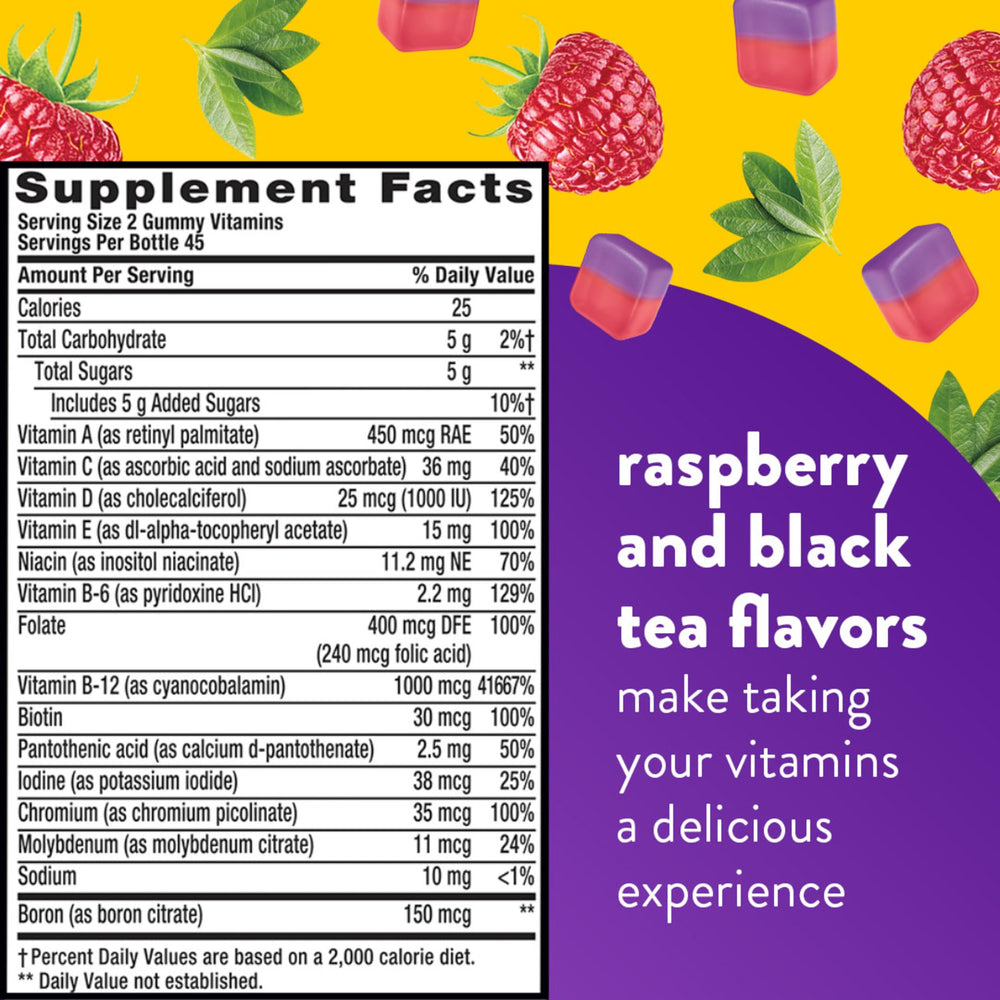 Nutrition facts label for Vitafusion Multi + Energy