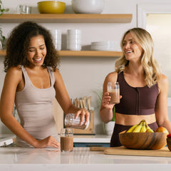 VitaHustle ONE GLP-1 satiety blend close-up with fiber and postbiotics.