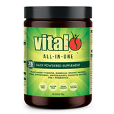 Vital All-in-One Daily Greens Powder bottle and packaging on white background