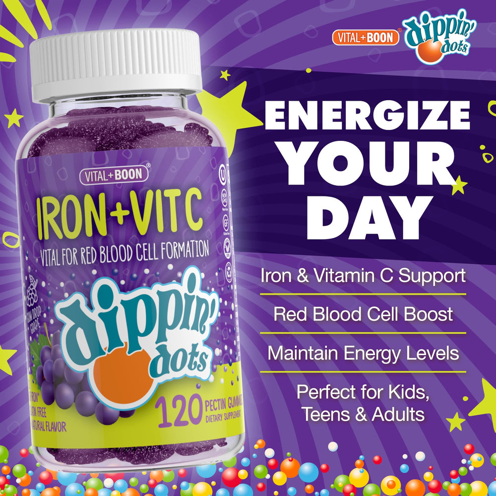Grape-flavored vegan iron gummies – Vital+Boon (120ct) packshot