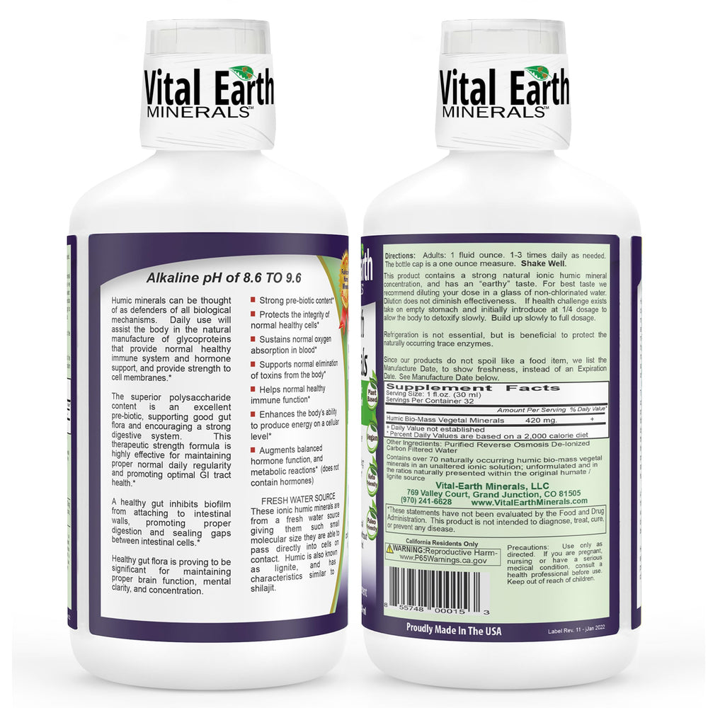 Product label for Vital Earth Minerals Humic Minerals 2-Pack