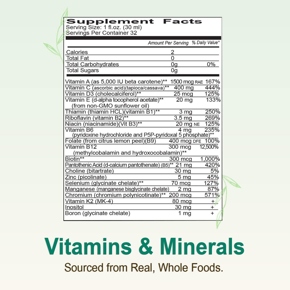 Sugar-free daily liquid multivitamin serving