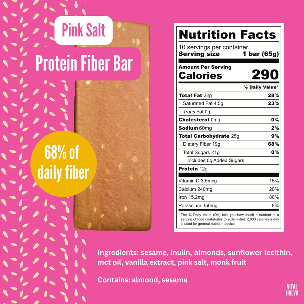 Vital Halva bar foil wrapper close-up emphasizes gluten-free and dairy-free ingredients.