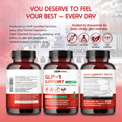 Made in USA badge with GMP certification icon for Vital Herbal Liposomal GLP-1 Support