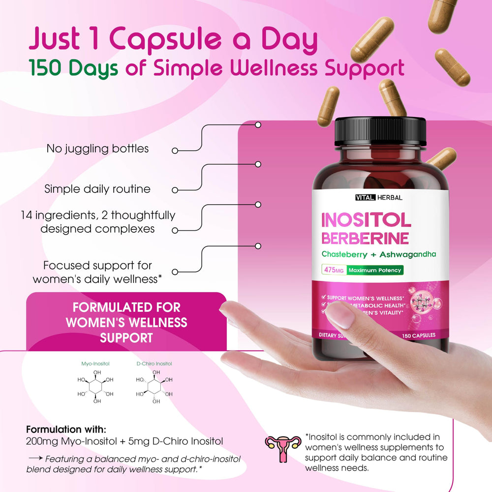 Vital Herbal serving size next to ruler showing scale and 150‑day supply clarity