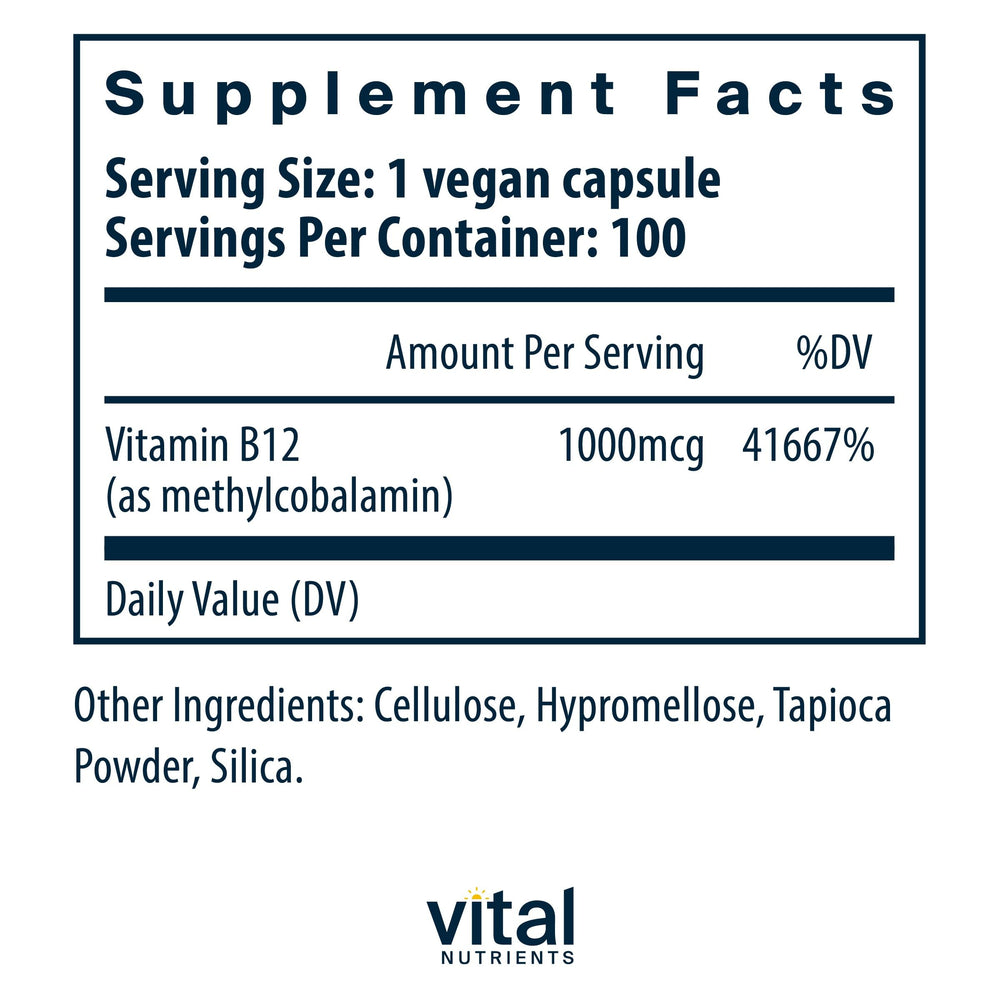 Bottle back label of Vital Nutrients B12 1000mcg