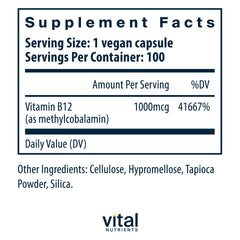 Bottle back label of Vital Nutrients B12 1000mcg