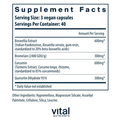 BCQ ingredients panel showing boswellia, bromelain, curcumin and quercetin