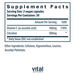 Citicoline capsules and bottle for Vital Nutrients – 60 capsules, 250 mg