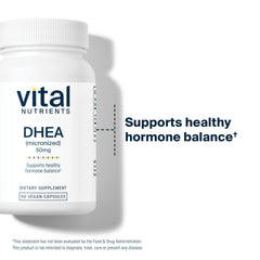 Vital Nutrients DHEA bottle in a morning routine scene with water.