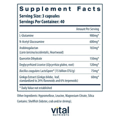 Vital Nutrients GI Repair Nutrients bottle label shows gluten-free and allergen-free formula