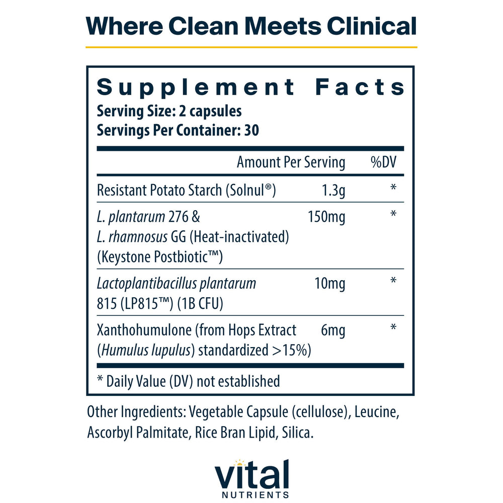 Vital Nutrients GLP-1 Complete bottle back detailing ingredients and allergen-free certification