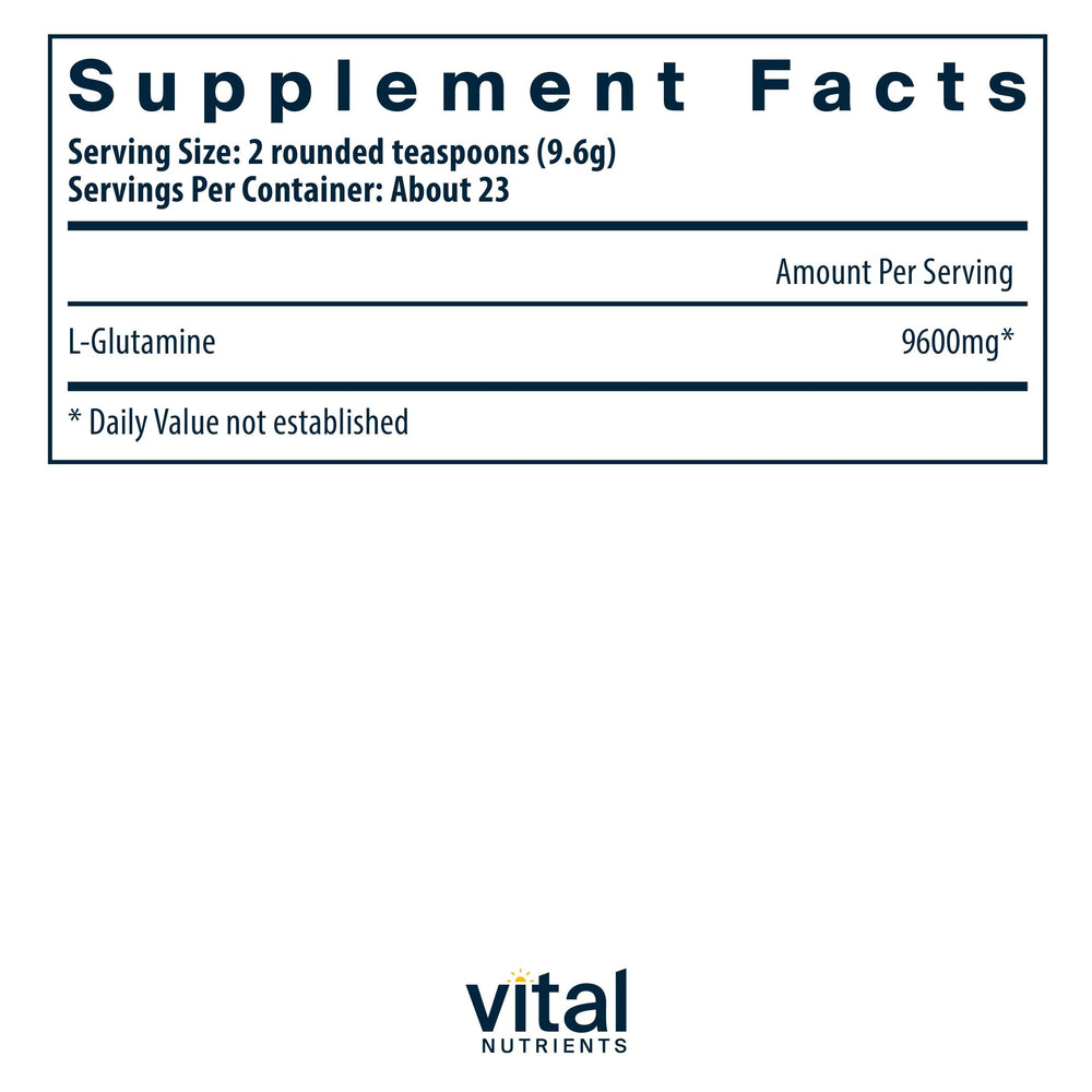 Scooped Vital Nutrients Glutamine Powder with 9,600 mg L-glutamine per dose