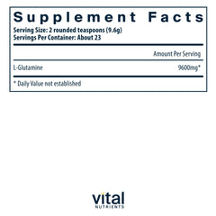 Scooped Vital Nutrients Glutamine Powder with 9,600 mg L-glutamine per dose