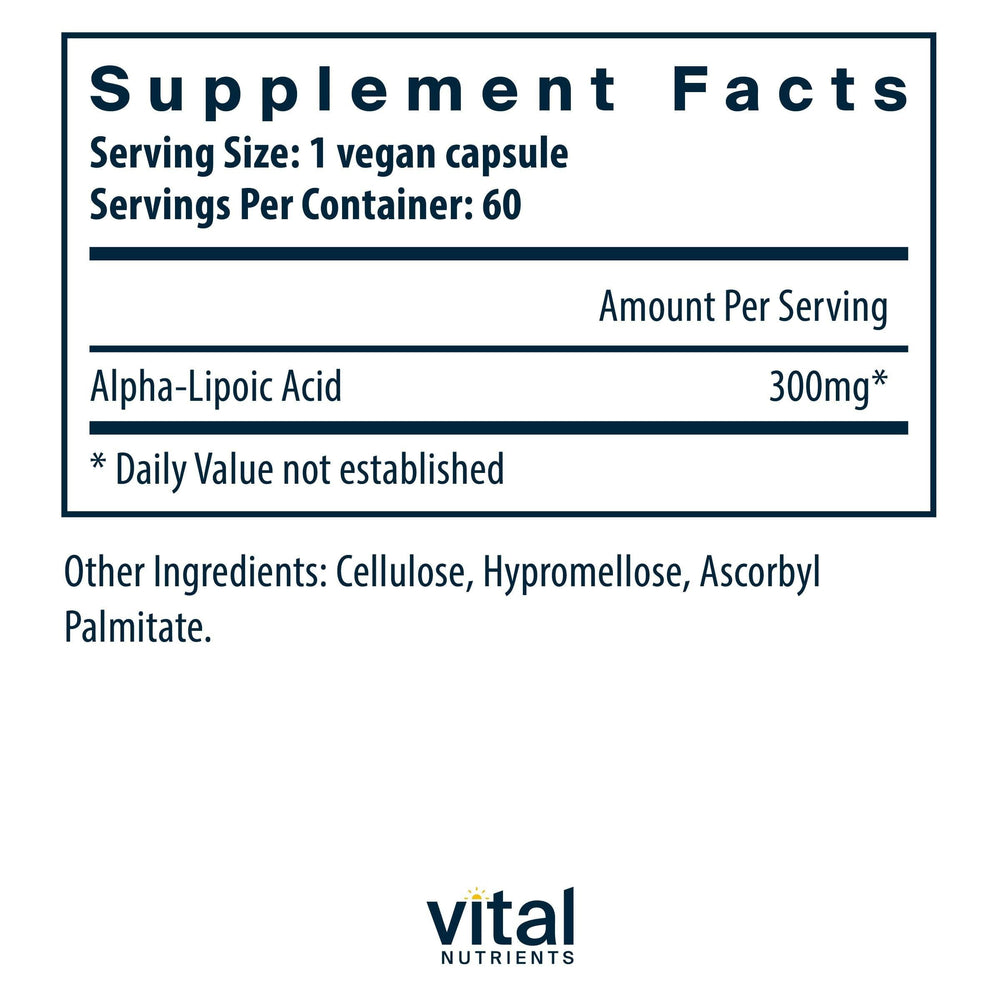Close-up of Alpha-Lipoic Acid 300mg label