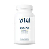 Front view of Vital Nutrients Lysine bottle containing 100 capsules