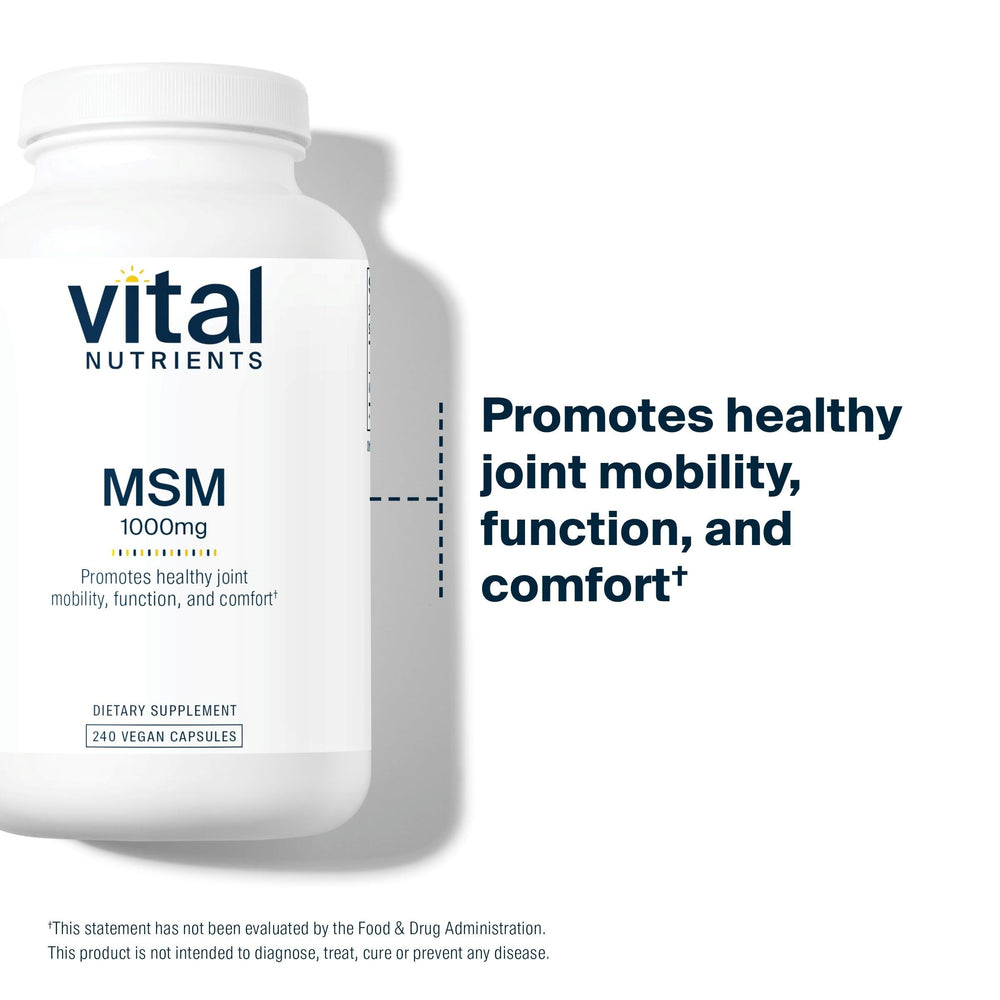 Vital Nutrients MSM 1000mg capsules closeup shows capsule detail