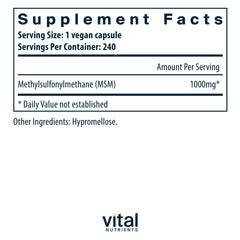 Vital Nutrients MSM 1000mg capsules closeup shows capsule detail