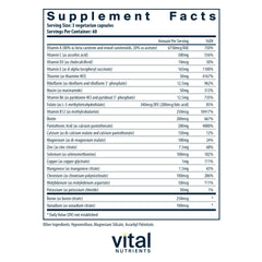 Vital Nutrients glass bottle with label displays allergen-free formula for clean daily wellness