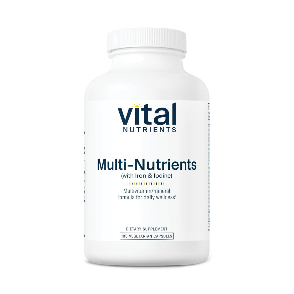 Vital Nutrients Multi-Nutrients bottle label highlighting Iron and Iodine