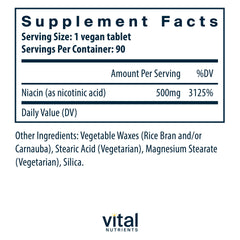 Close-up of Vital Nutrients Niacin 500mg label